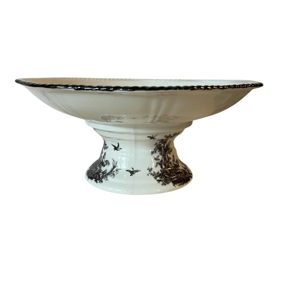 Pedestal Cake Stand Plate Aux Au Provence Black and White Toile 12" x 5.25" - Picture 4 of 7